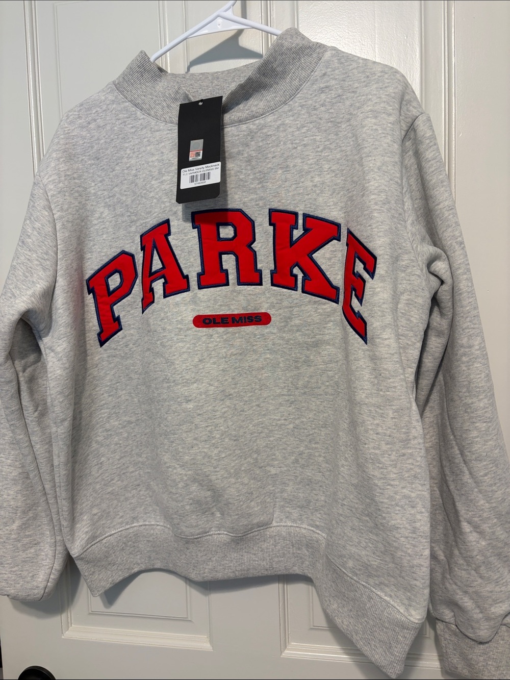 Parke Grey Crewneck Sweatshirt with Red Lettering